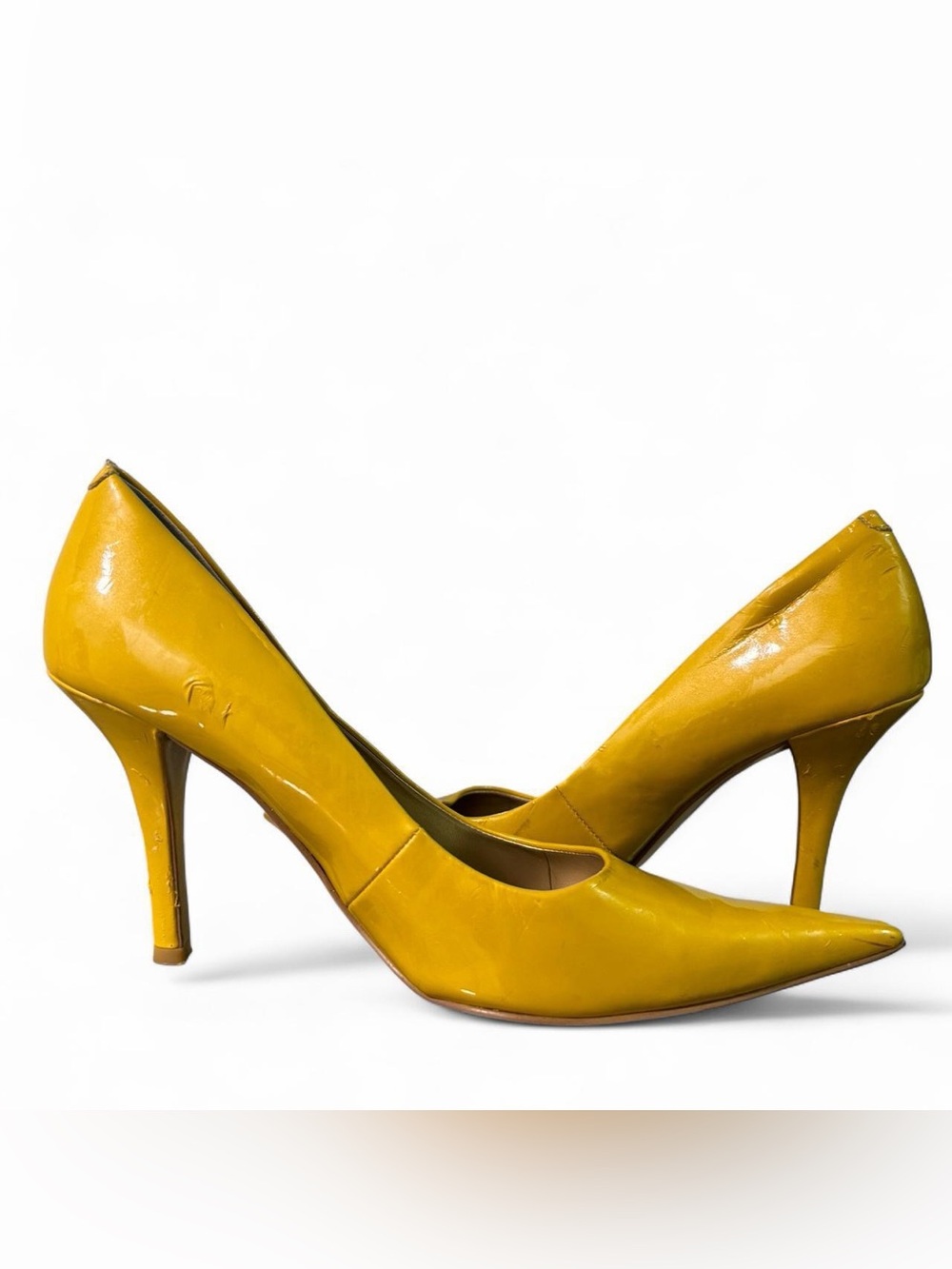 Nine West Glossy Mustard Yellow Pointed-Toe Stiletto Pumps